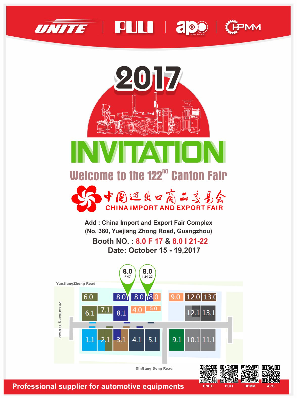 INVITATION OF THE 121ND CANTON FAIR - PULI AUTOMOTIVE EQUIPMENT